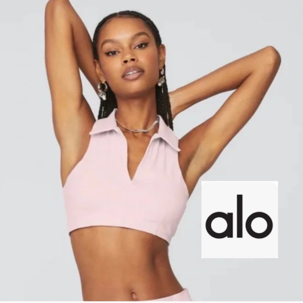 ALO Pink Charmed Collar Bra Tank, XS,  GD1180